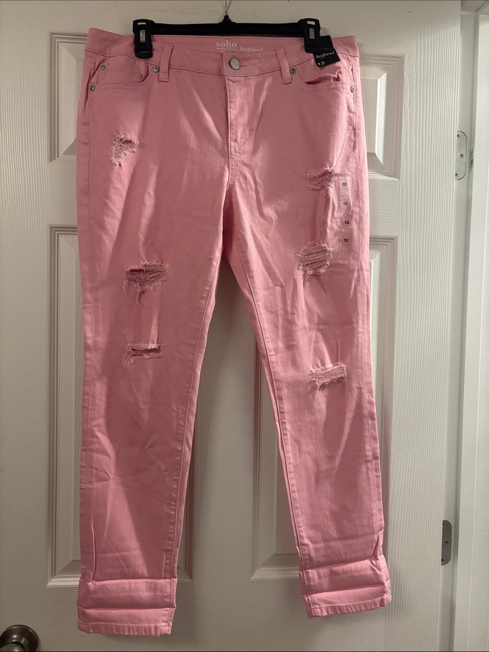 New York & Company Pink Distressed Boyfriend Jeans